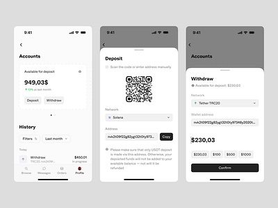 Finances | oox.club card crypto cryptowallet deposit finance history interface mobile payment ui ux wallet web3 withdraw