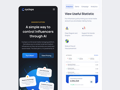 Cyclops - Homepage Mobile Responsive b2b clean crm dipa inhouse homepage mobile responsive modern responsive saas social media social media management startup ui ux web design website