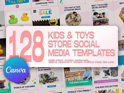 128 Kids & Toys Store Social Media Templates canva template graphic design instagram feed instagram post template instagram stories template kids toys kids store social media banner social media kit social media pack social media templates toys store