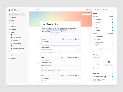 Job Form Builder complexdesign complexsaas custom dashboard dashboard design flat formbuilder minimal productstrategy redesign saas saasdesign startups ui uiux website