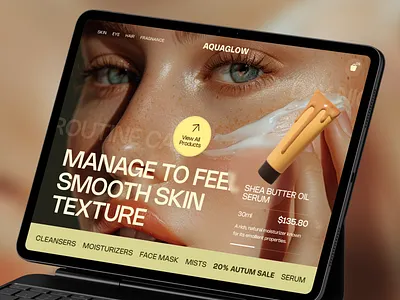 AQUAGLOW - Skin Care ProductHomepage UI 🥰 beauty branding design ecommerce landin landing page makeup minimal product serum skincare ui uiux user interface webdesign website