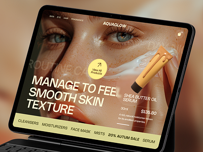 AQUAGLOW - Skin Care ProductHomepage UI 🥰 beauty branding design ecommerce landin landing page makeup minimal product serum skincare ui uiux user interface webdesign website