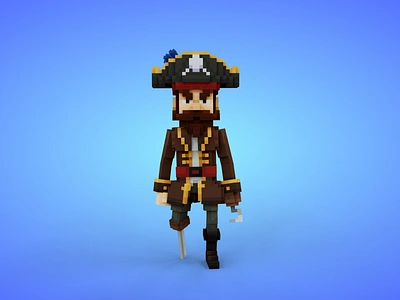 Pirate Captain Voxel Character 4 - 3D Lowpoly Fantasy Model 3d 3d model adventure captain cartoon fantasy game art game asset island lowpoly magicavoxel pirate pirates voxedit voxel art