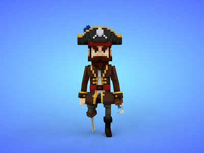 Pirate Captain Voxel Character 4 - 3D Lowpoly Fantasy Model 3d 3d model adventure captain cartoon fantasy game art game asset island lowpoly magicavoxel pirate pirates voxedit voxel art