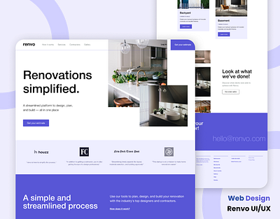 Renvo - Renovations UI/UX Landing Page Design adobe photoshop blue color scheme figma home improvement landing page design modern design product design renovation streamlined process uiux web design