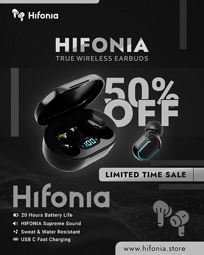 Hifonia Earbuds Ad branding graphic design logo ui