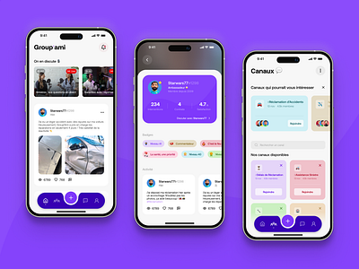 App design - Group'Ami account app channel component concept design feed figma insurance live message mobile poll post social media tap bar ui