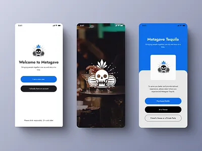 Onboarding - Rewards and Social App above 18 app bars blue login metagave mobile modern onboarding restaurants sign up tequila