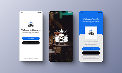 Onboarding - Rewards and Social App above 18 app bars blue login metagave mobile modern onboarding restaurants sign up tequila