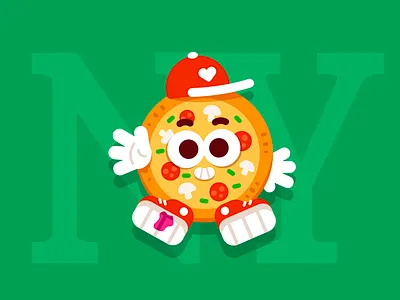 NY Pizza! cartoon character creative digital flat food funny happy icon illustration italy logo love mascot new york pizza restaurant smile tasty vector