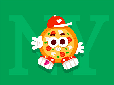 NY Pizza! cartoon character creative digital flat food funny happy icon illustration italy logo love mascot new york pizza restaurant smile tasty vector