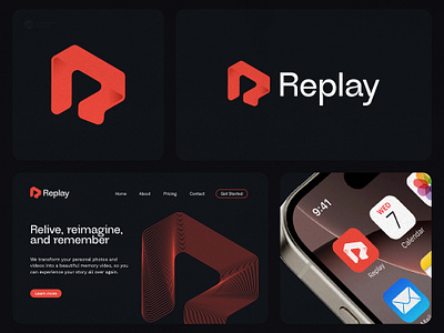 Replay Brand Concept abstract app design app logo brand concept branding fold folding gradient home page landing page letter r modern play button r logo red replay rewind streamer website youtube