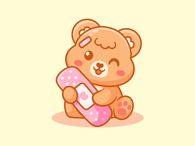 Bear Bandage 🩹 adorable animal bandage beast cartoon character cute icon illustration jaysx1 logo mascot pink vector