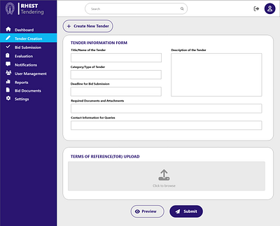 RHEST Tendering System tender ui ux website