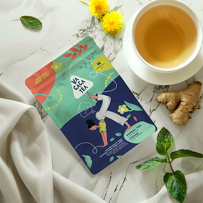 Vacaca Tea fun illustration label label design laxative packaging packaging design pouch tea yoga