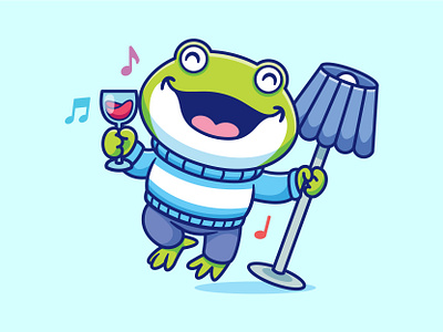 Frog Party 🎉 🐸 animal cartoon character christmas cute drink drunk event frog happy illustration mascot party playful x mas