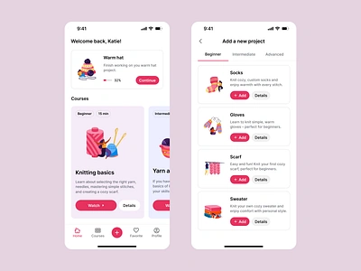 Knitting App branding clean graphic design ilustration knitting knittingapp logo minimalistic mobile pink ui