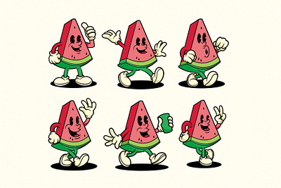 Retro Watermelon Character 90s asset mascot cartoon character design illusrat illustration mascot retro retro mascot watermelon