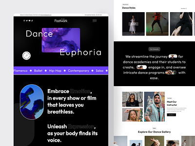 FootworkStudio | Dance Academy landing page animated clean concept contemporary dance dance dance academy dance studio fireart fireartstudio hiphop instructor interaction interaction design minimal motion music band school studio typography ui animation