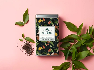 Tealicious branding illustration packaging packaging design pattern surface tea tin tropical