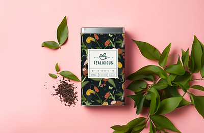 Tealicious branding illustration packaging packaging design pattern surface tea tin tropical