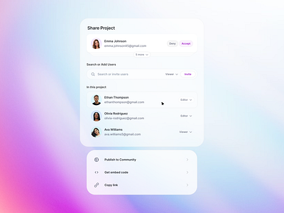 Share Project Modal invite invite team modal pop up share share project team transparent ui ux