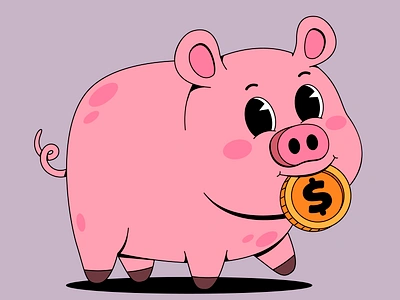 Cute pig bites coin bite branding cartoon character coin colorful cute design dollar gold graphic design illustration kawaii logo money pig ui