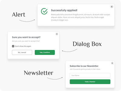 Alert, Dialog Box, Newsletter ui designs | uiux designs figma branding design illustration minimal design minimalism ui user experience user interface ux