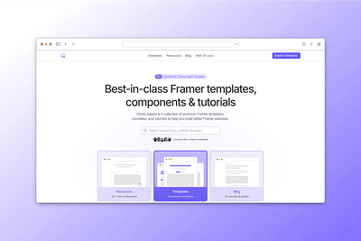 clicks.supply · Hero Section Design clean design framer hero design hero section illustrations minimal purple redesign template store ui web white