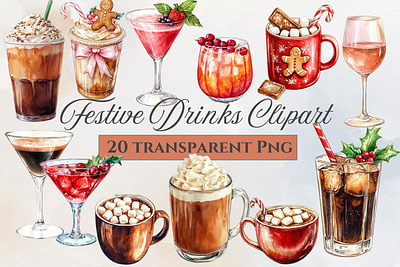 Festive Drinks Watercolor Clipart christmas drink clipart