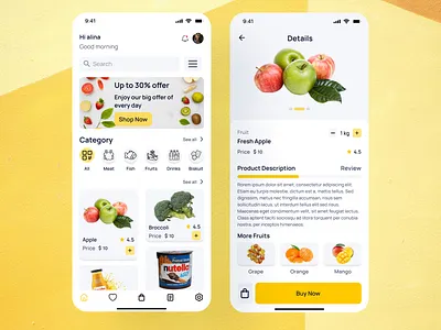 Hello Creatives, Here is Grocery App UI Design. android app apple branding design grocery grocery app ui illustration minimal product design ui ux