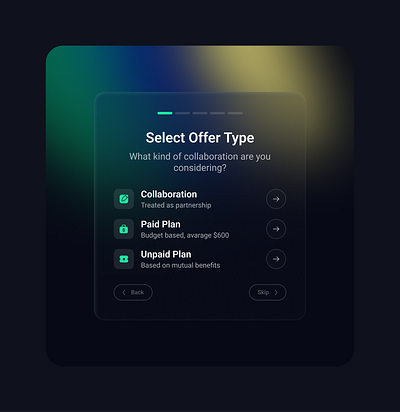 Select Offer Type UI businessgrowth collaboration designthinking offertypes partnerships productdesign uiuxdesign userexperience