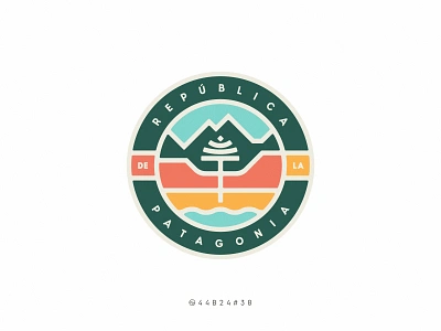 44B24#30 adventure andes araucaria argentina badge beach branding chile country illustration logo mountain patagonia republic sea sticker travel tree vintage water