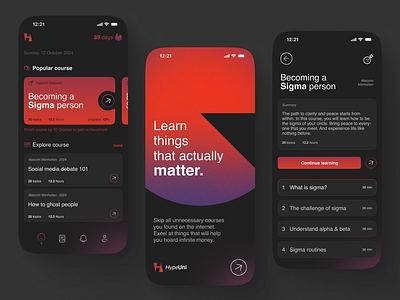 HypeUni: online course e-learning mobile app branding course dark design e learning gradient grid homepage iphone learn minimalism mobile noise onboarding sigma study swiss ui ux