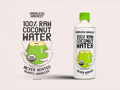 Harmless Harvest 100% Raw Coconut Water Packaging art direction illustration packaging