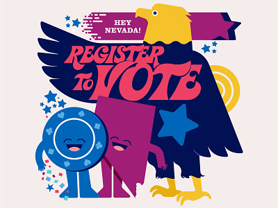 Register to Vote Nevada! character character design custom typography design eagle eagle illustration election flat gambling illustration nevada poker poker chip politics stars typography vector vote voter registration