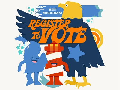 Register to Vote Michigan! character character design design eagle eagle illustration flat illustration lighthouse michigan stars typography vector vote voter registration water