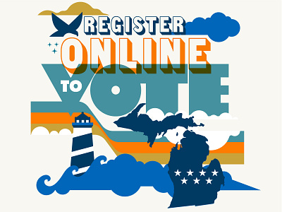 Register Online to Vote Michigan! clouds design eagles election flat illustration lake michigan lighthouse michigan michigan state stars and stripes typography vector vote voter registration water