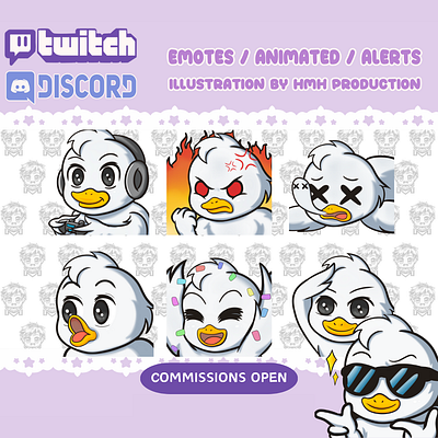 duck emotes chibi twitch emotes commission cute vtuber design discord emotes duck duck emotes egirl emotes emotes for twitch furry gaming emotes girl illustration sticker streamer twitch twitch emotes vtuber vtuber emotes