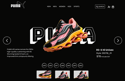 PUMA-LANDING PAGE animation branding canva designworld figma puma ui uiux uiuxdesigner