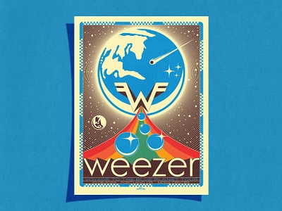 Weezer Screen Print Poster Design branding comet flaming lips illustration logo moon music design music festival ocean planet portland oregon primary colors rainbow retro rock band rocket ship space space shuttle star vintage