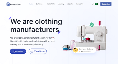 Modern Sewing Workshop Hero Section Design || Landing Page creative design flat hero section landing page modern new sewing tailoring ui vector web