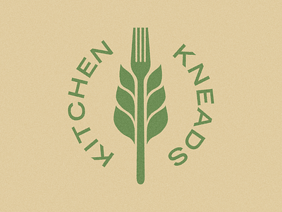 Kitchen Kneads Wheat Fork badge brand development brand identity branding crest design fork grain graphic design green healthy illustration logo mark natural straw symbol typography vector wheat