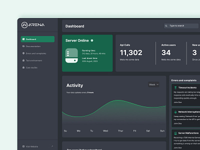 API Dashboard for AI Arena api dashboard design minimalist ui