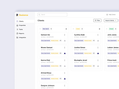 Realance (Sales Tracking) analytics dashboard real estate ui