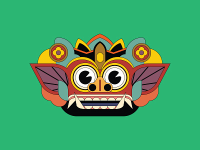 Pop Barong bali barong branding crown dance design digital editorial eye god green icon illustration indonesia island logo mask pop travel vector