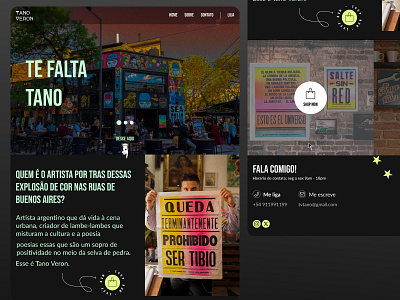 Projeto Fictício de Redesign: Tano Verón art landing page web design