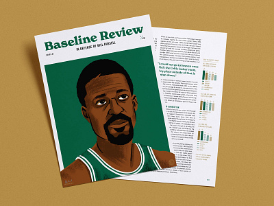 Baseline Review "In Defense of Bill Russell" Screenprinted Story bill russell boston brave the woods editorial editorial illustration fifty nine parks graphic design jp boneyard nbahistory screenprint