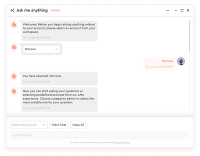 Improving the ‘Ask Me Anything’ (AMA) Feature for Update AI ai analysis design experience figma investigation research startup ui user userflow users ux