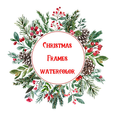 Christmas Frames watercolor christmas frames watercolor christmas wreath clipart digital cards graphic design holiday clipart holiday greenery logo merry christmas png card watercolor graphics watercolor style